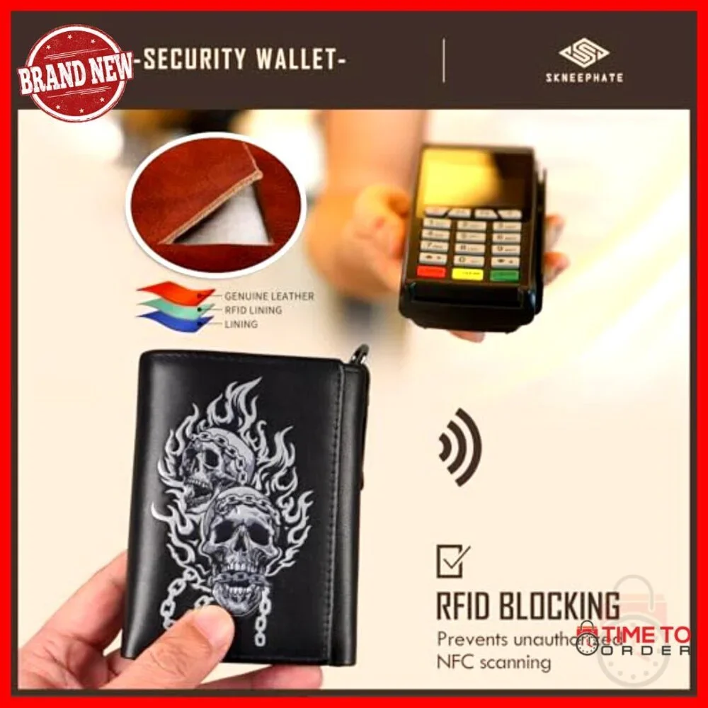Men's Trifold Wallet With Detachable Chain RFID Blocking Leather